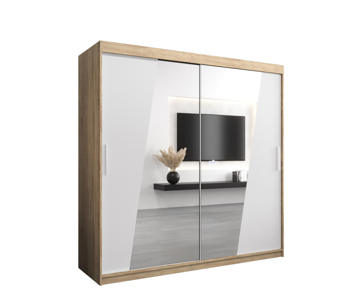 SCHWEBETÜRENSCHRANK 200/200/62 2-türig - Silberfarben/Weiß, Holz/Kunststoff (200/200/62cm) - Abiks Möbel