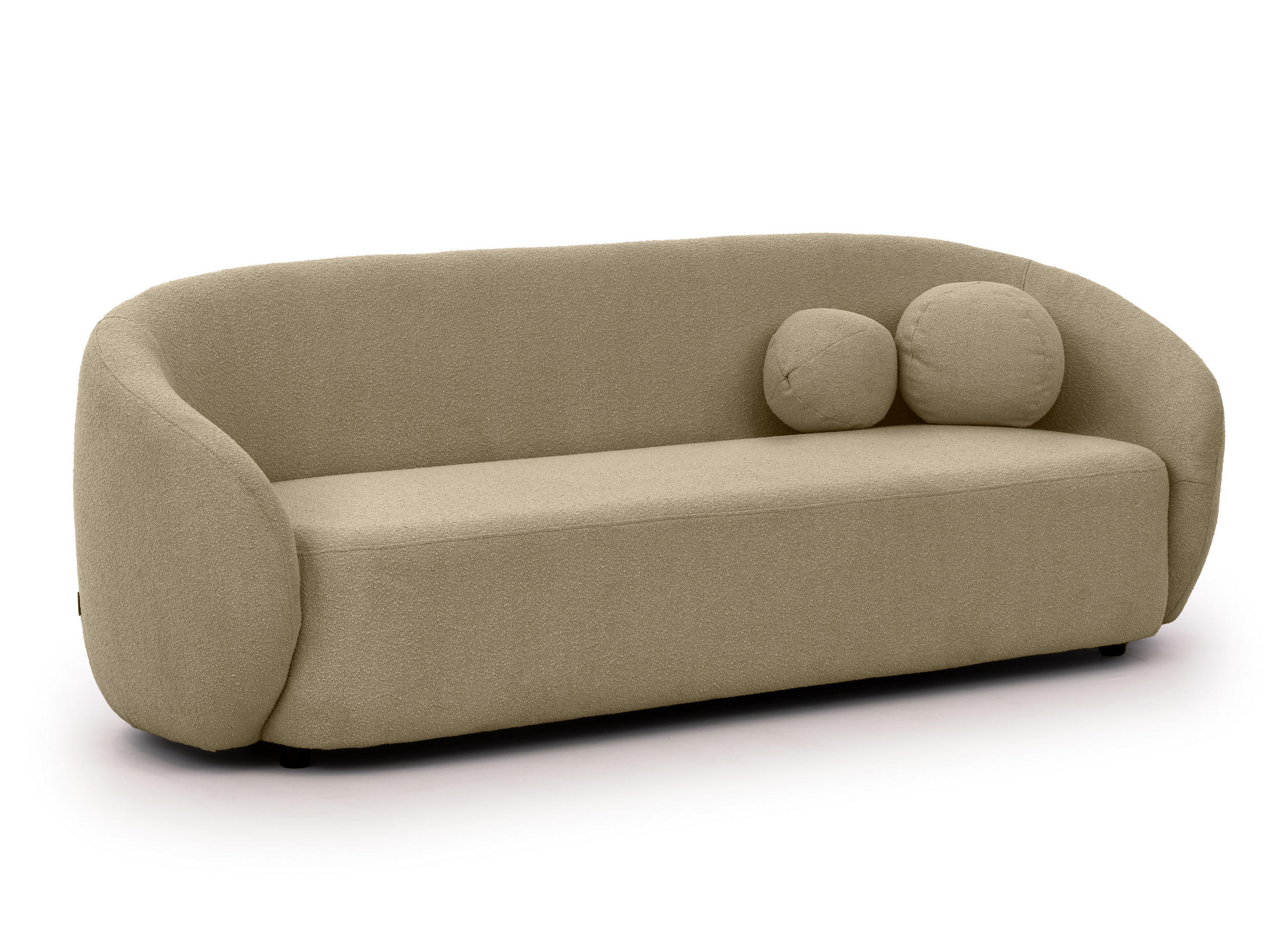 3-SITZER-SOFA Roundi Beige Bouclé - Beige/Schwarz, Holz/Kunststoff (208/76/80cm) - S-Style Möbel