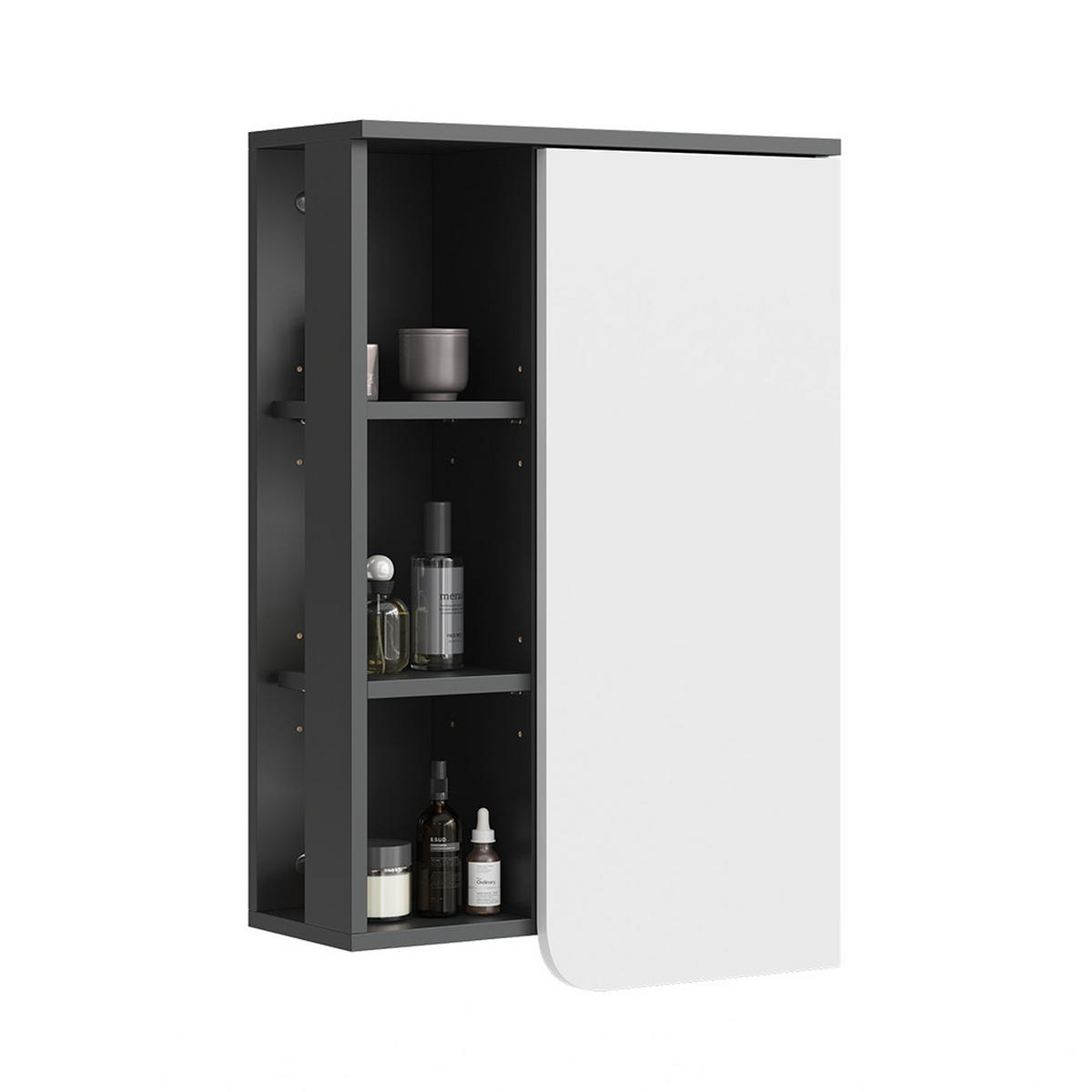 BADSCHRANK Karen Anthrazit/Weiß 50 x 75 cm mit Tür und offenen Fächern - Anthrazit/Weiß, Holzwerkstoff (50/75/20cm) - Vicco