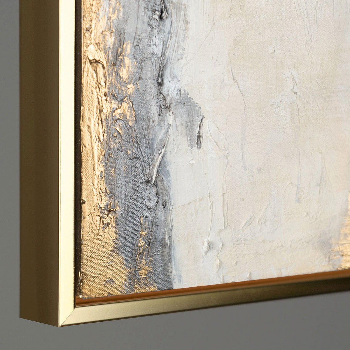 GEMÄLDE Sanfter Zeitfluss Schattenfugenrahmen Gold 60x40 cm - Goldfarben, Holz (60/40cm) - YS-art gallery