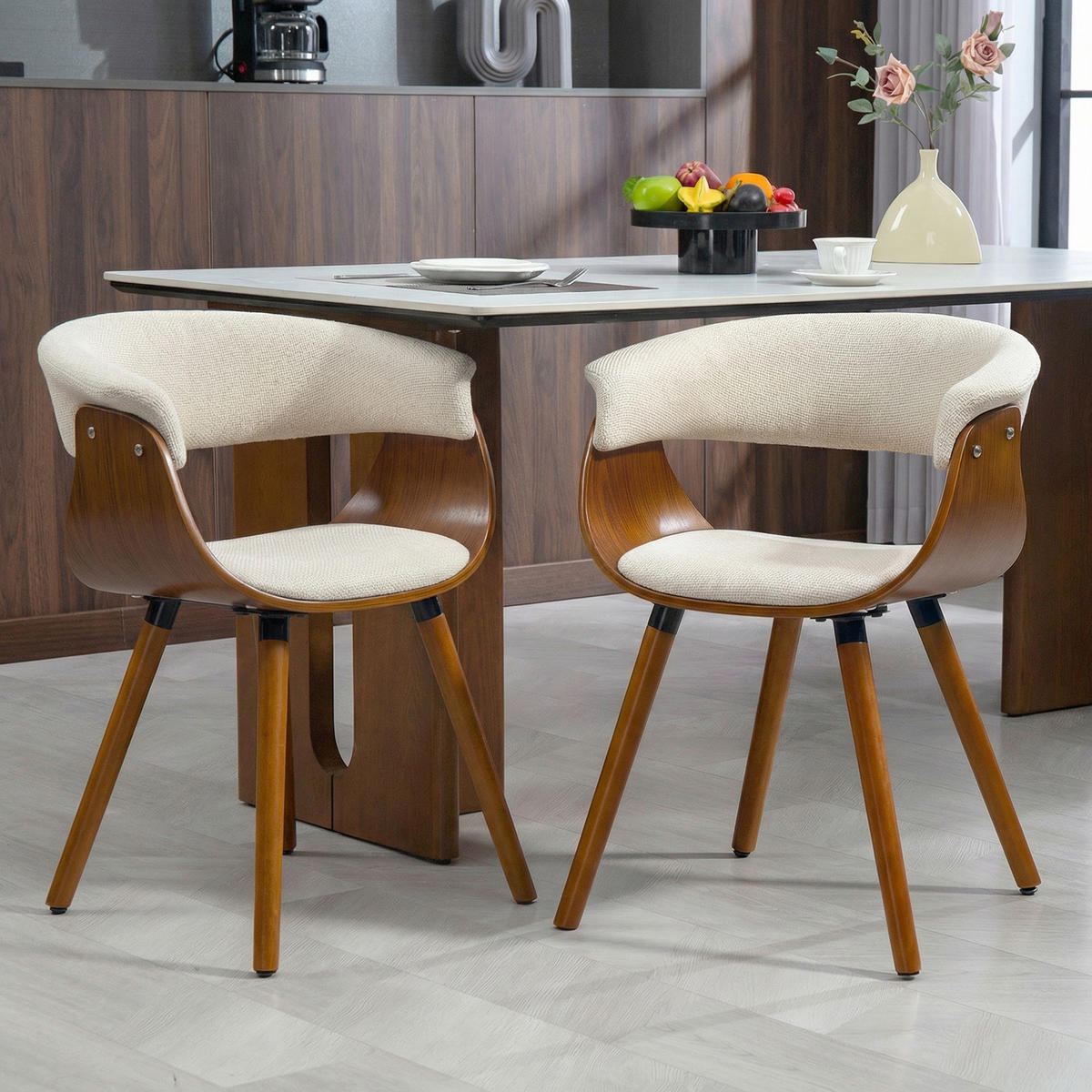 ARMLEHNSTUHL 2er-Set DE-13356 gebogene Rückenlehne Beige - Beige, Holz (55/75/62cm) - ComfortXL