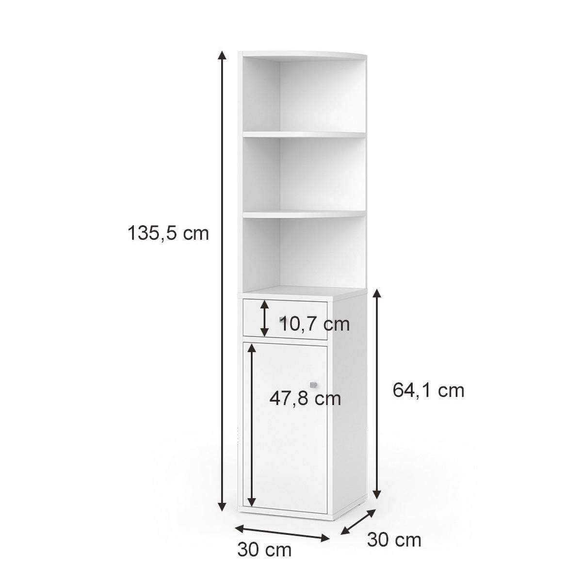ECKREGAL Larry Weiß 30 x 135.5 cm mit Tür und Schublade - Weiß, Holzwerkstoff (30/135.5/30cm) - Vicco