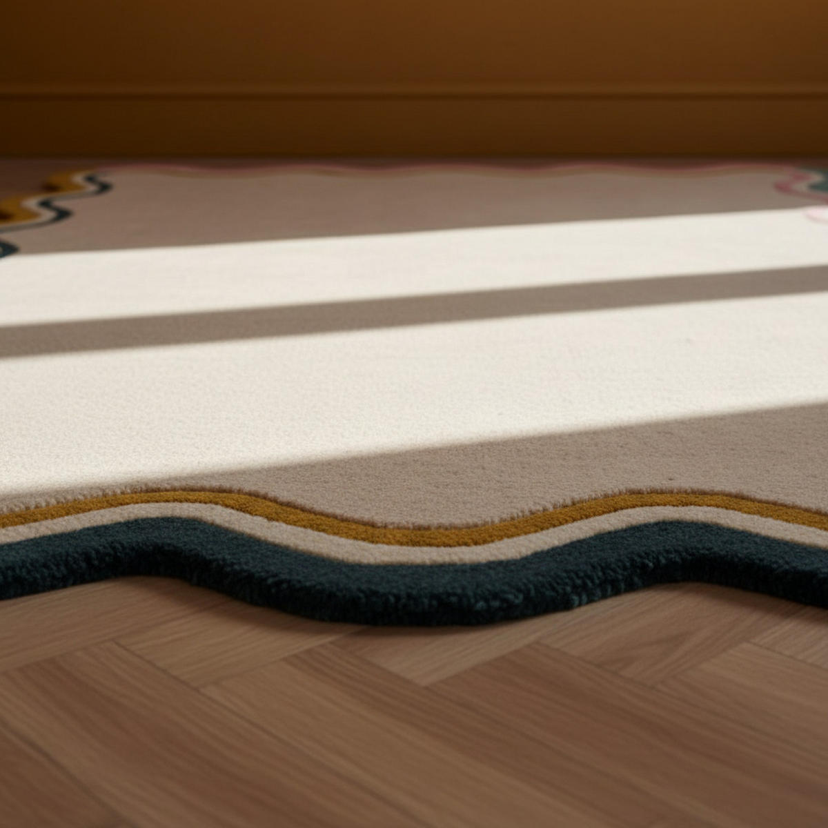 WOLLTEPPICH Wellenbordüre-Design, pastell handgetuftet WINCH, Multi 160x230 cm - Beige, Textil (160/230cm) - KADIMA DESIGN