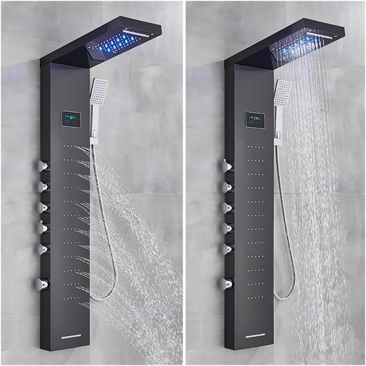 DUSCHPANEEL LED Edelstahl 8011 Schwarz - Schwarz, Kunststoff/Metall (20/114/46.5cm) - Kaket