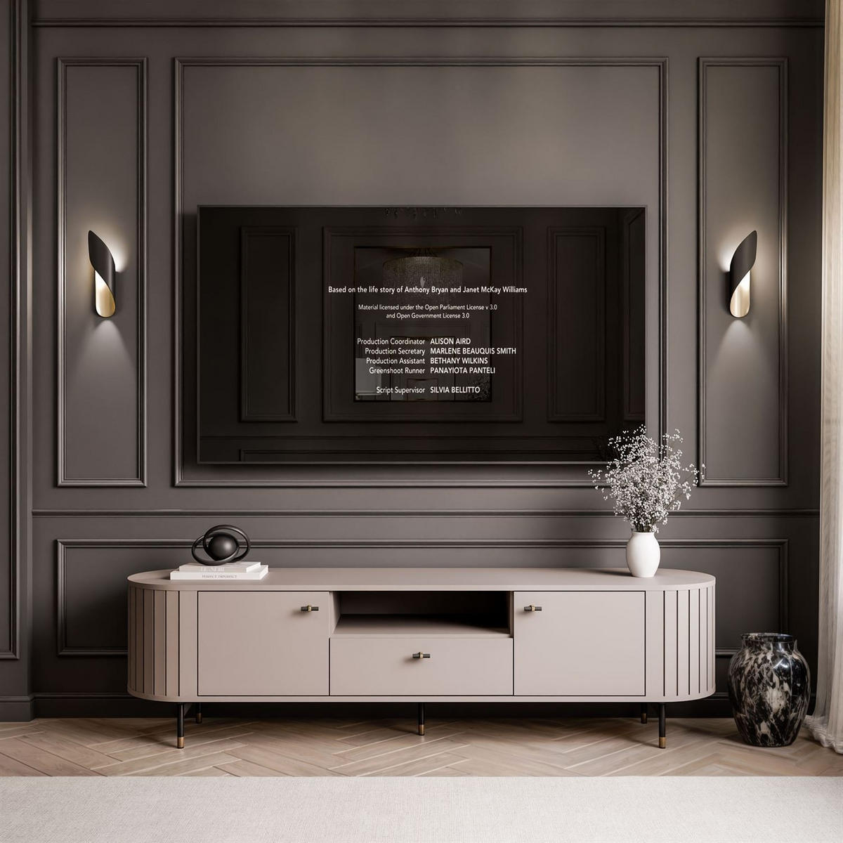 TV-ELEMENT ELODIE mit Schublade Kaschmir - Kaschmir, Holzwerkstoff (180/49/40cm) - Lookway