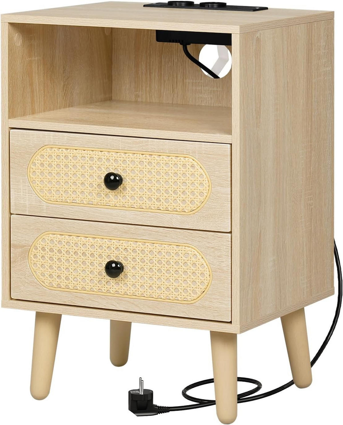 NACHTSCHRANK 35/40/60 cm, Ladefunktion & LED, Eiche - Eichefarben, Holzwerkstoff (45/60/35cm) - Woltu