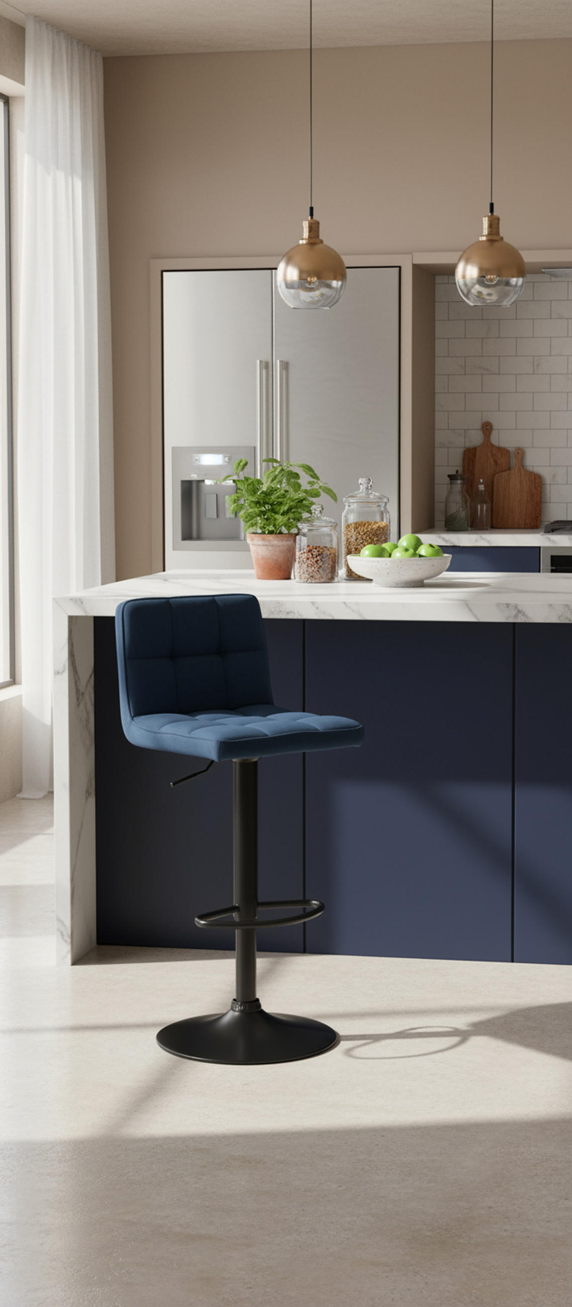 BARHOCKER 2er Set Fenai Samt blau - Blau/Schwarz, Textil/Metall (40/106/40cm) - TPFLiving