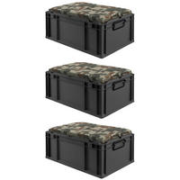 EUROBOX 3x NextGen Seat Camouflage, HxBxT 26,5x40x60cm, 44 Liter, Griffe geschlossen, Schwarz - Schwarz, Kunststoff (40/26.5/60cm) - PROREGAL