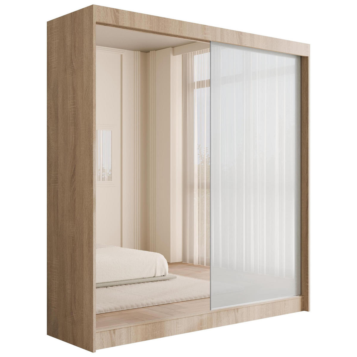 KLEIDERSCHRANK VESLI - 200 cm - Sonoma Eiche|Weiß - Weiß/Sonoma Eiche, Holzwerkstoff (200/215/61cm) - ALTDECOR