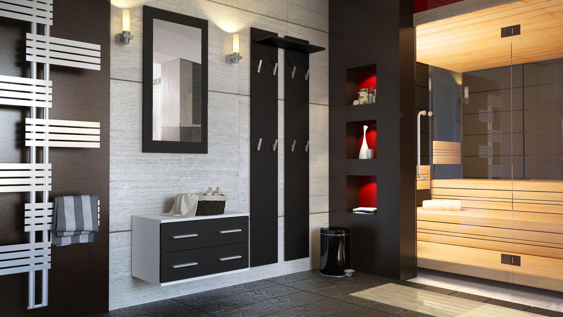 GARDEROBE Kioto Front in Schwarz matt - Schwarz, Holzwerkstoff (170/200/35cm) - Vladon