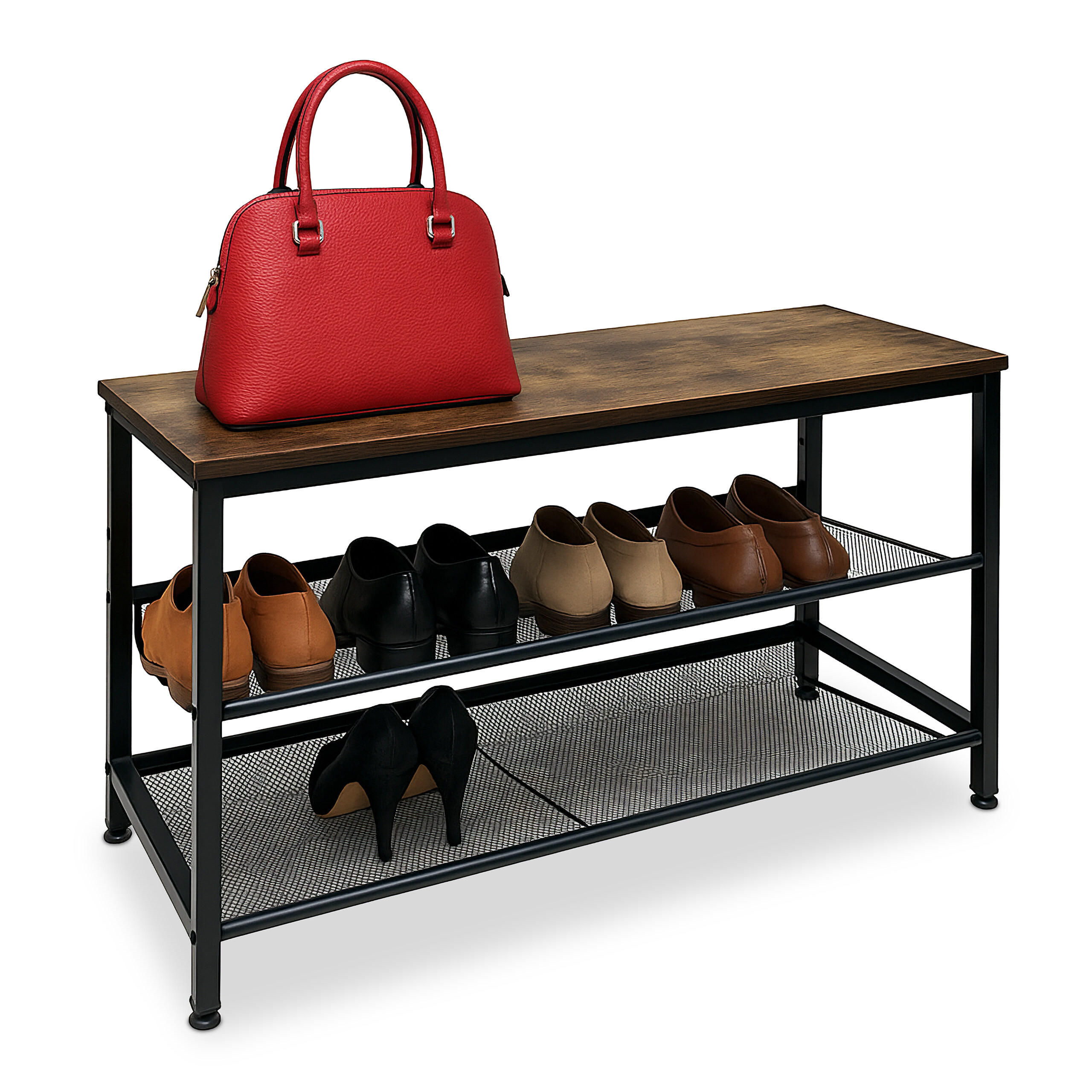 SCHUHREGAL - Schwarz, Holzwerkstoff/Metall (80/45/30cm) - Relaxdays