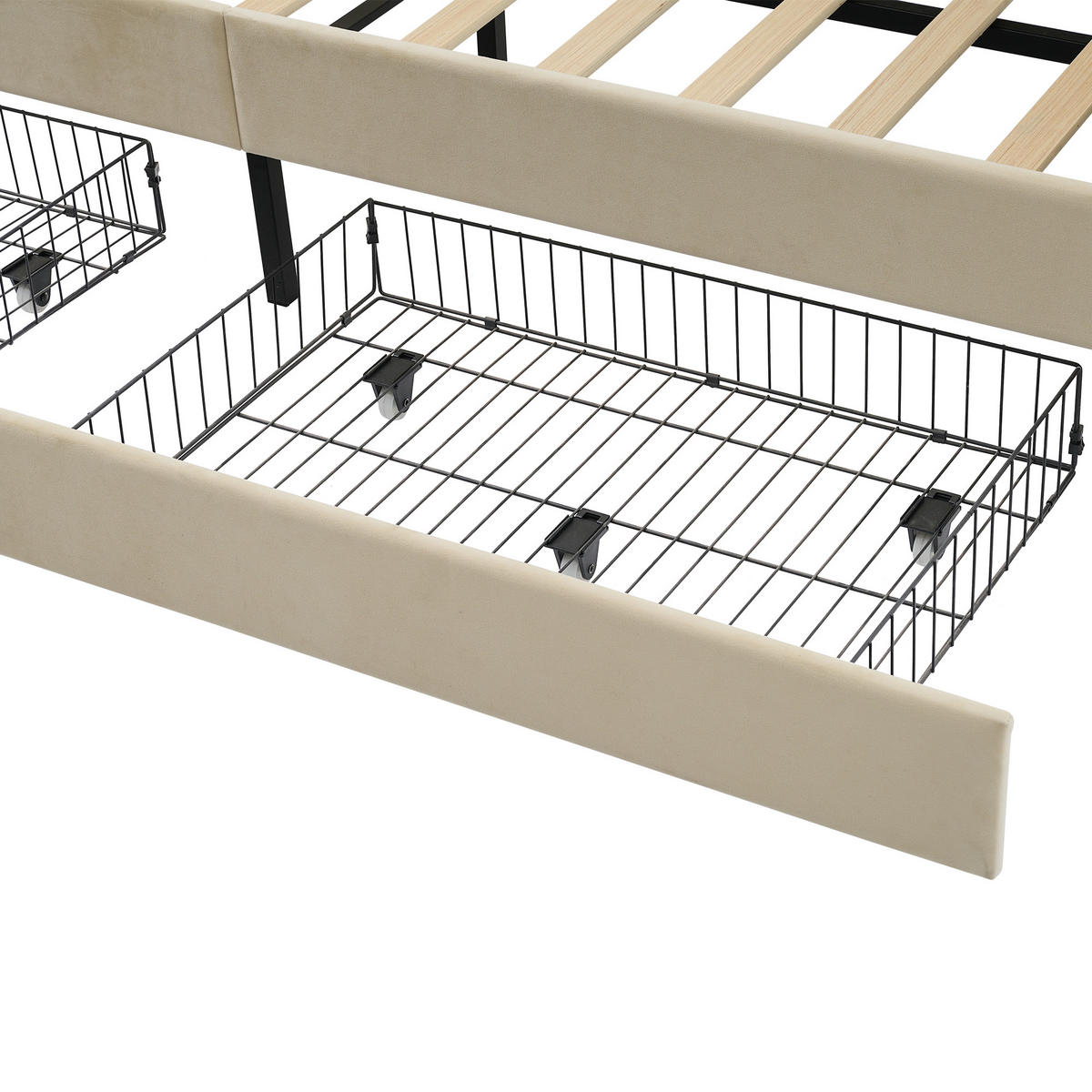 TAGESBETT 90/200 cm DE-00606, in Beige, USB-Anschluss und 2 Schubladen - Beige, Metall (90/200cm) - ComfortXL