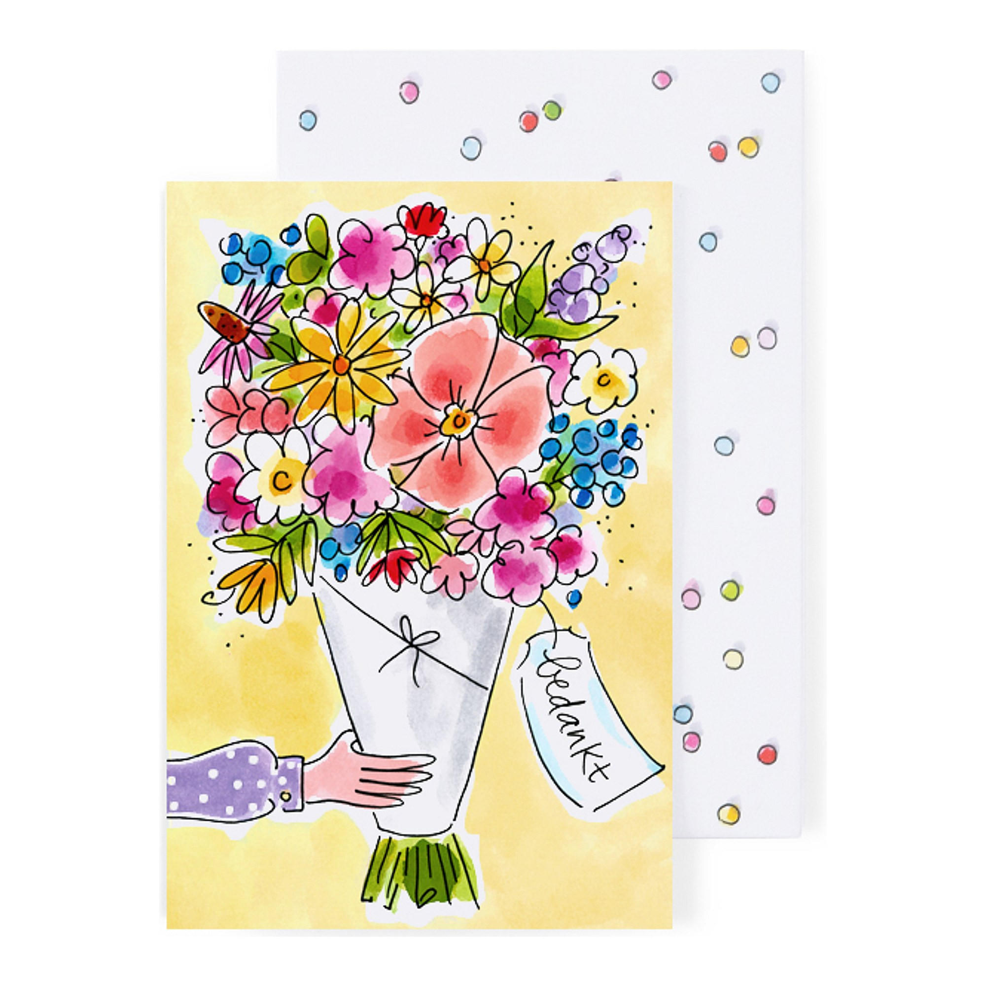 GRUSSKARTE Danke - Blümchen in Bunt - 17 x 11,5cm - Multicolor, Papier (11.5/0.2cm) - Blond Amsterdam