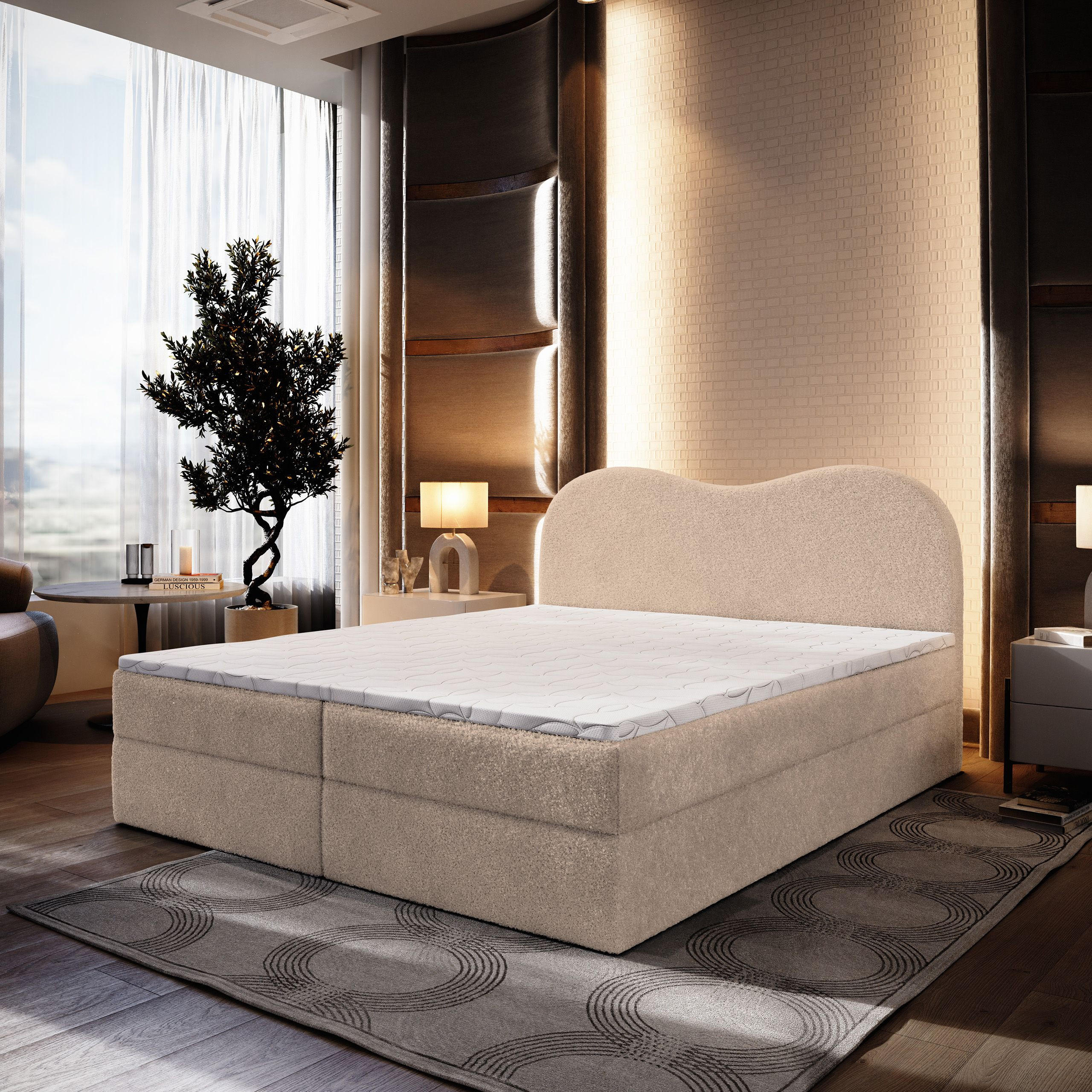 BOXBETT FLUVIA N 140x200 cm mit Matratze und Topper - Beige - Beige, Holz (140/200cm) - MASSENO