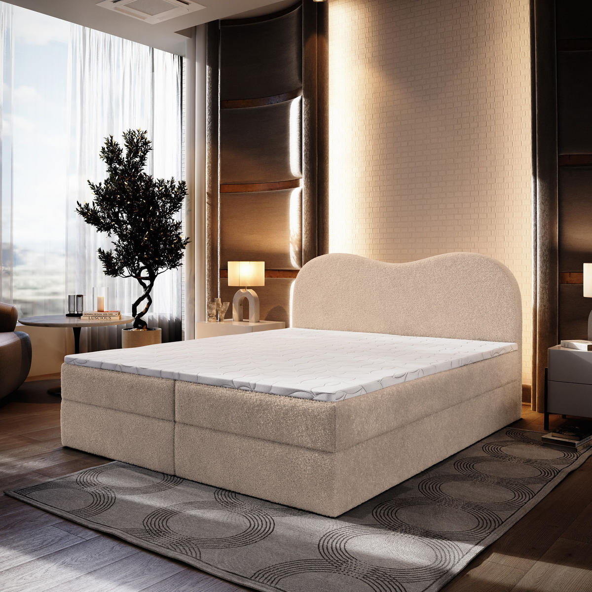 BOXBETT FLUVIA N 140x200 cm mit Matratze und Topper - Beige - Beige, Holz (140/200cm) - MASSENO