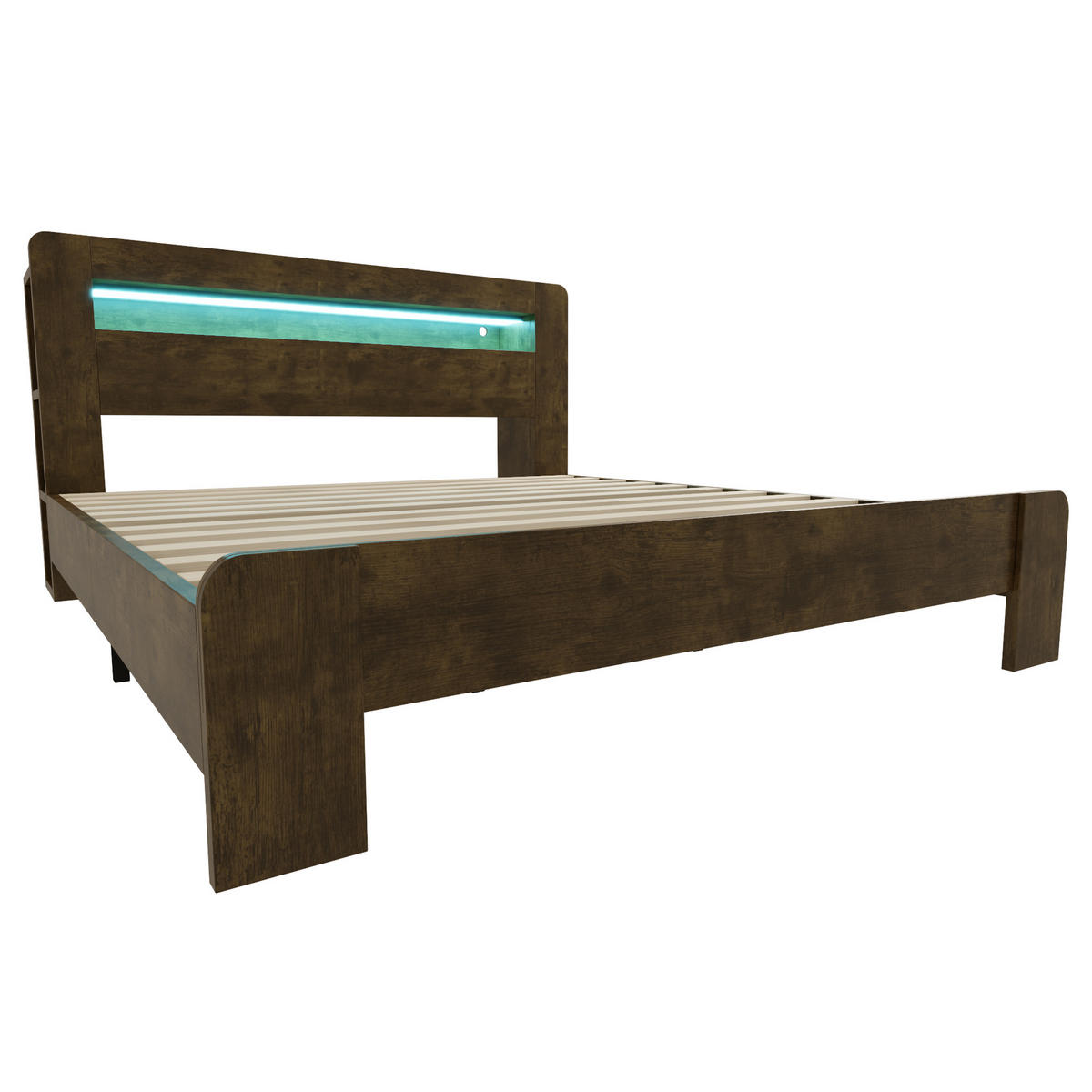 BETT 180/200 cm DE-32613 mit LED und Steckdosen Vintage-Holz - Naturfarben, Holz (180/200cm) - ComfortXL