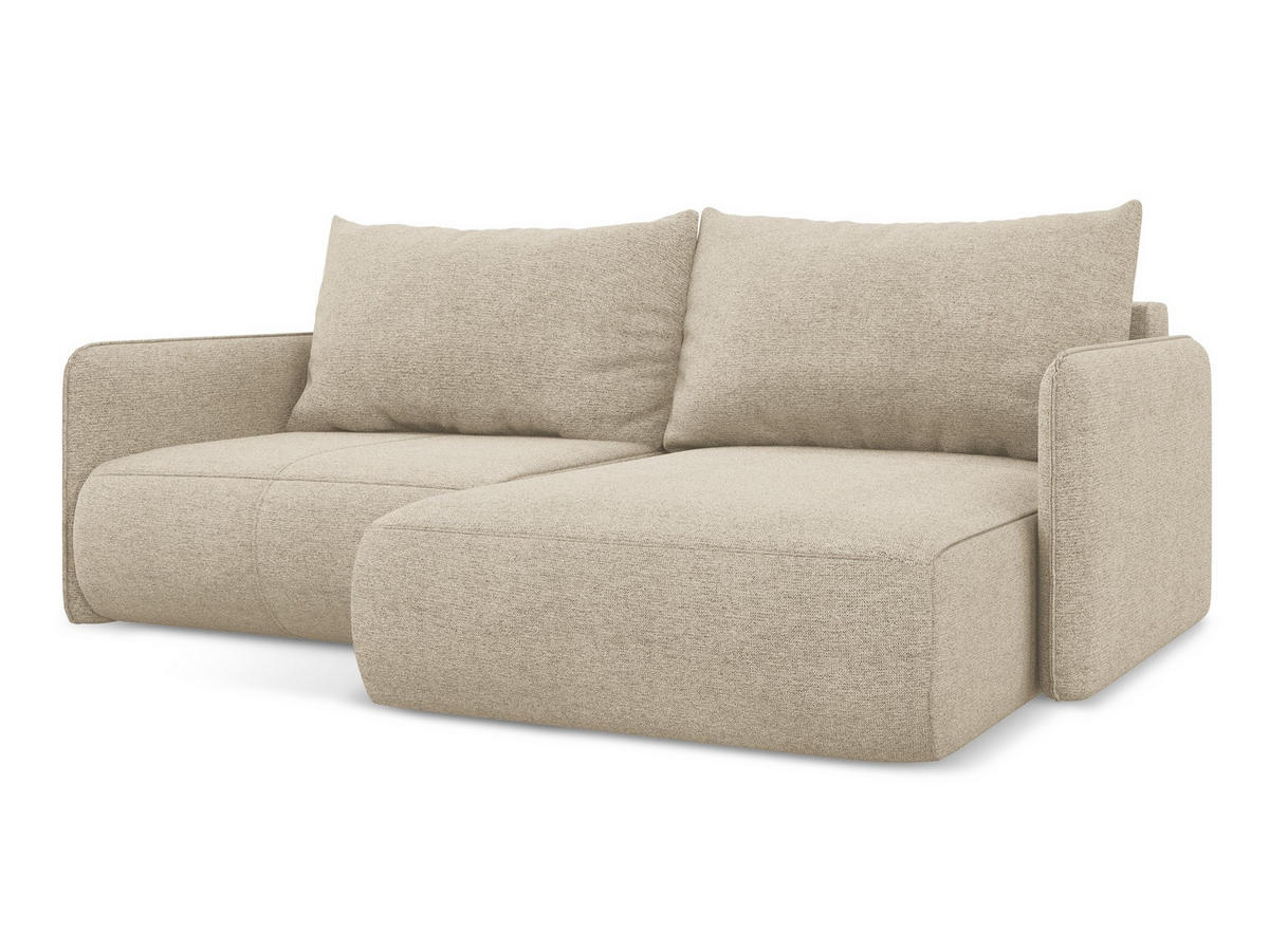 ECKSOFA mit Schlaffunktion Chenille Stoff Beige - Beige/Schwarz, Kunststoff/Textil (207/148cm) - Makamii