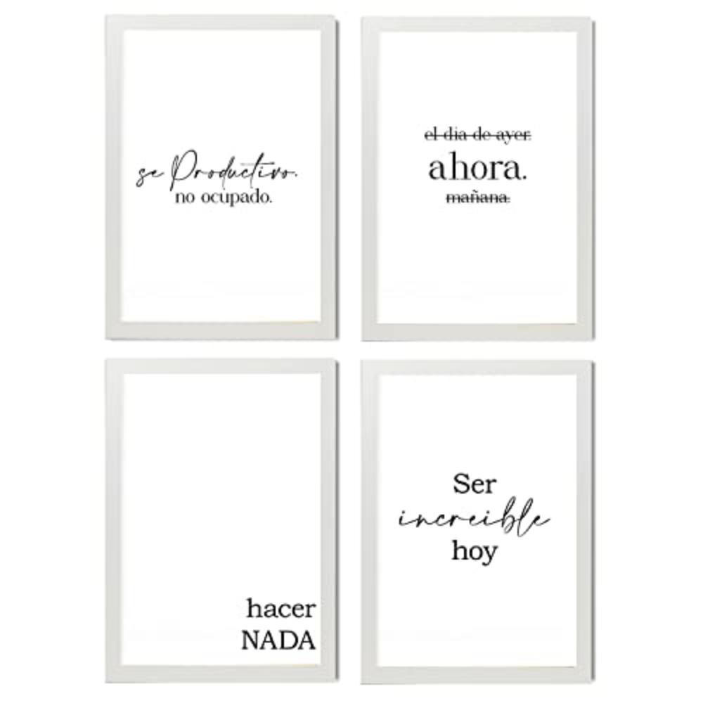 POSTER Set mit 4 Jetzt TypografieStil A3 Weißer Rahmen - Weiß, Papier (29.7/3cm) - Nacnic