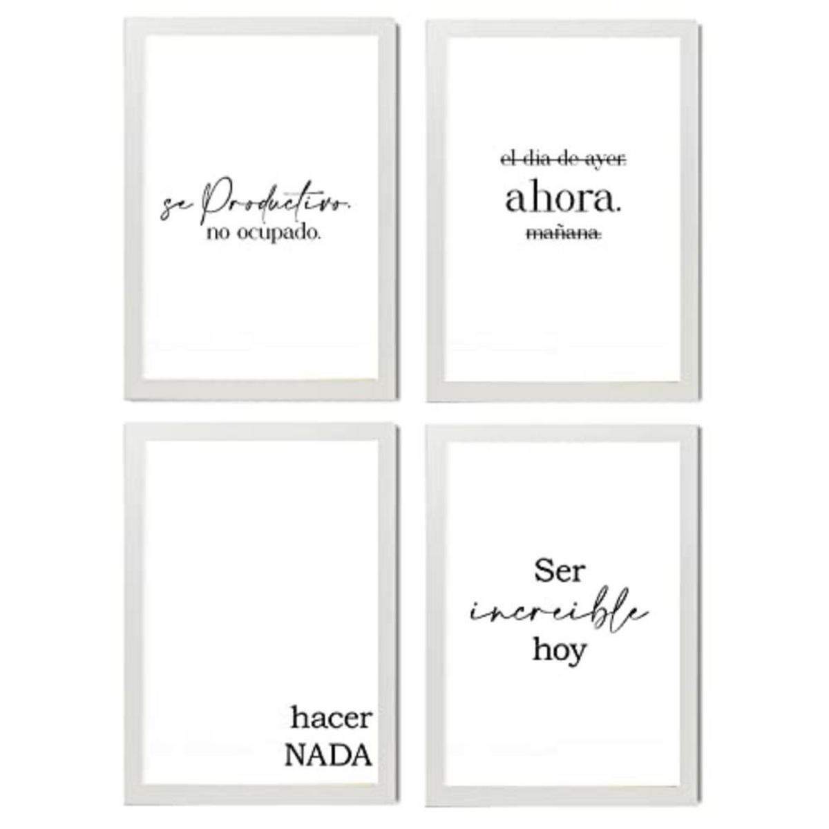 POSTER Set mit 4 Jetzt TypografieStil A3 Weißer Rahmen - Weiß, Papier (29.7/3cm) - Nacnic