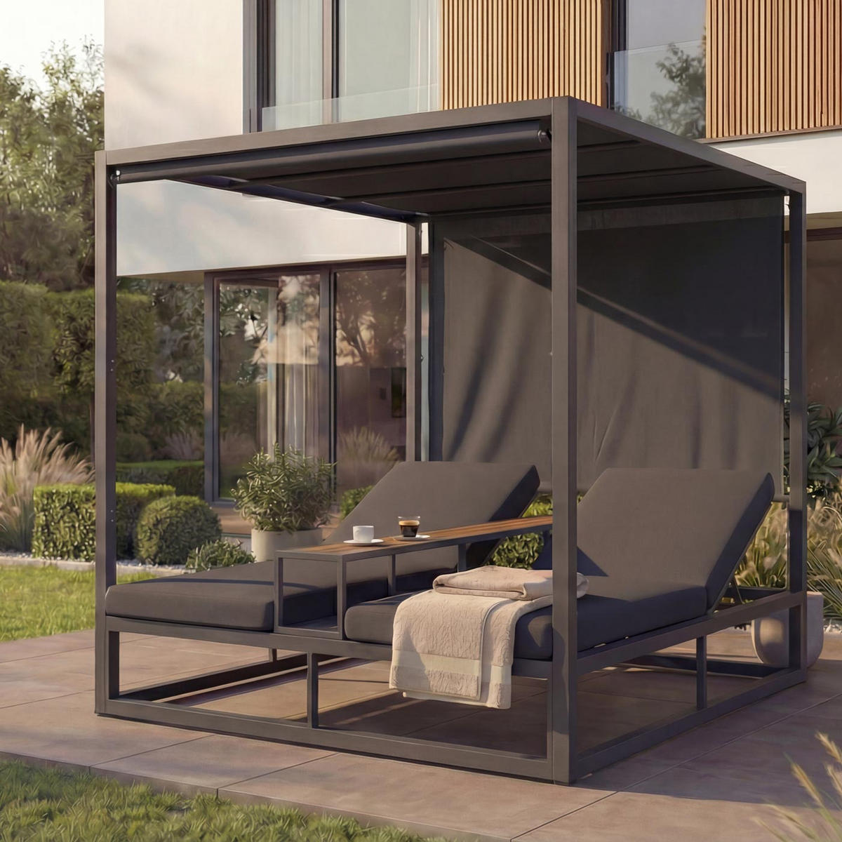 LOUNGE-GARTENLIEGE Dunkelgrau - Dunkelgrau, Textil (165/196/196cm) - MCW