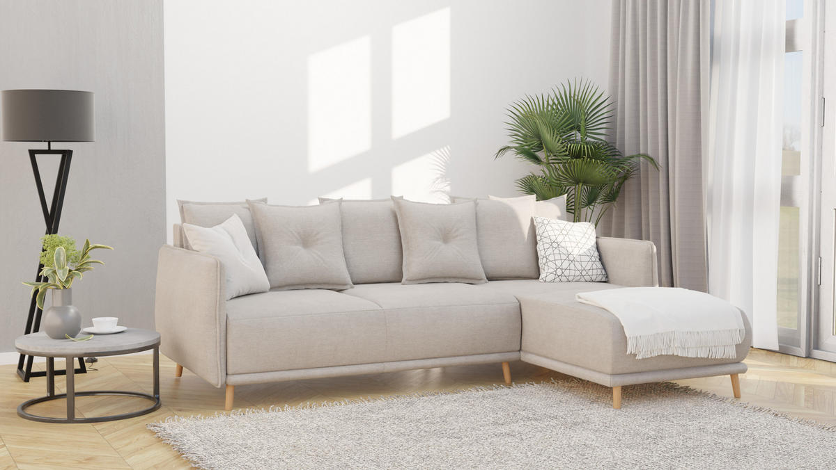 ECKSOFA Chroma Beige Luxusmicrofaser - Ecru/Beige, Holz/Textil (238/170cm) - S-Style Möbel