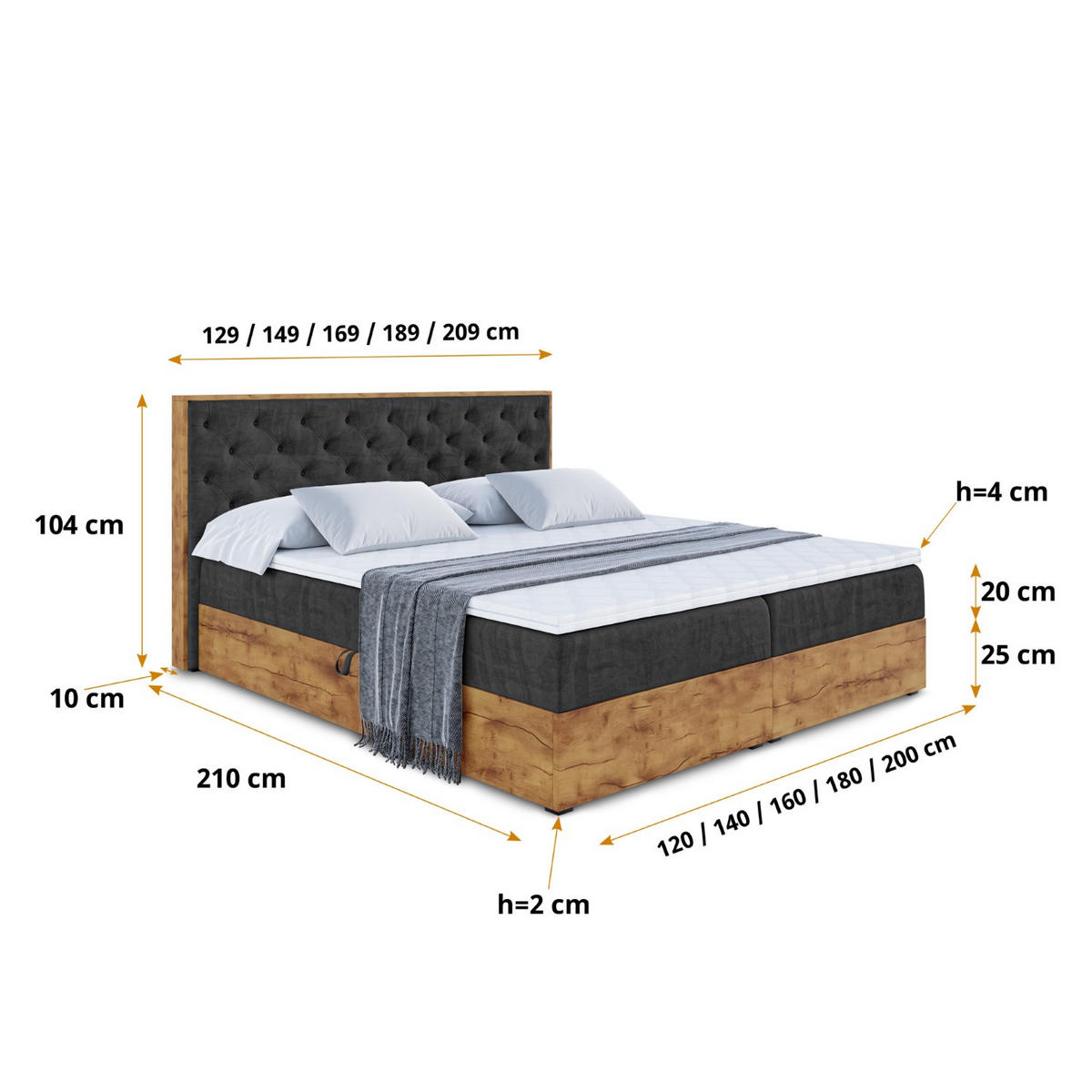 BOXBETT mit Matratze H4 und Lattenrost - LOLLI3 - 160x200 - Schwarz - Schwarz, Holzwerkstoff/Kunststoff (160/200cm) - ALTDECOR