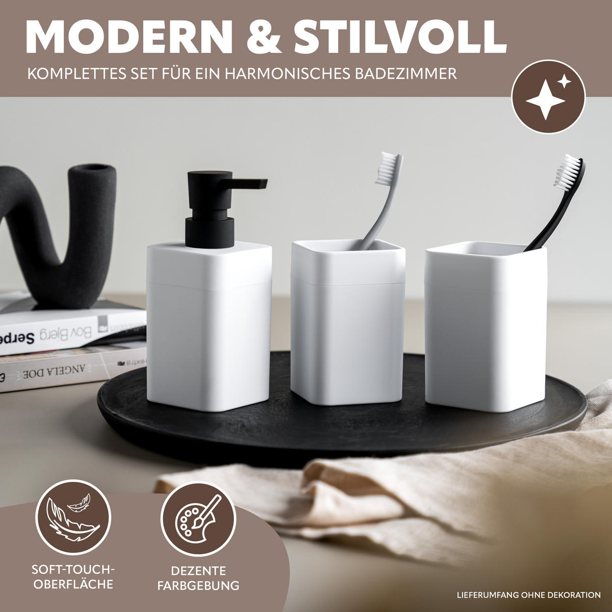 BADEZIMMER-SET SAVONA, Soft-Touch, weiß, eckig - Weiß, Kunststoff (7/16/9cm) - bremermann