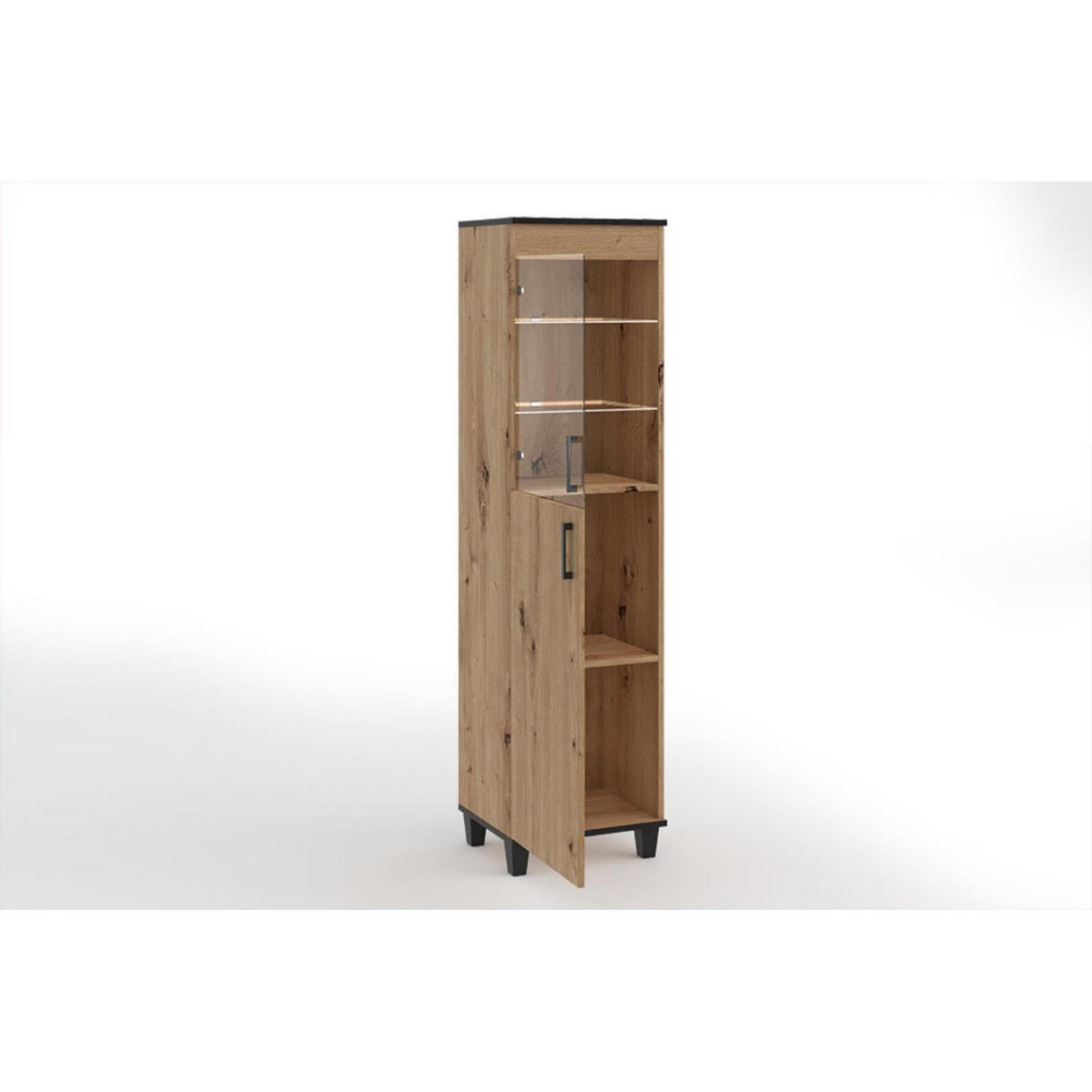 VITRINE Vanessa IV 50cm mit Glastür und Holzbeine, artisan, schwarz - Schwarz/Eiche Artisan, Holz (50/193/40cm) - Margaret Hadas24