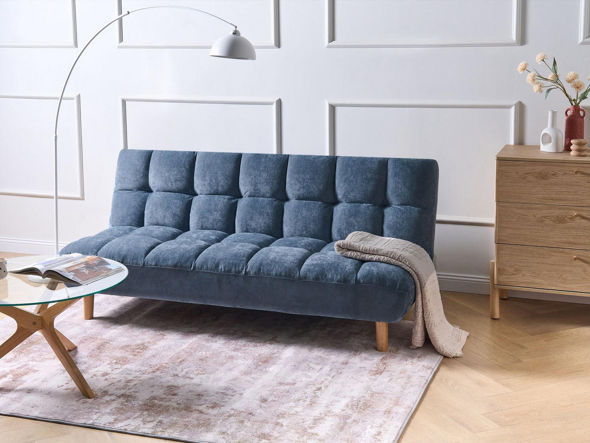 SCHLAFSOFA 2-Sitzer Chenillegewebe Blau Risor - Blau/Braun, Textil (190/83/90cm) - Beliani