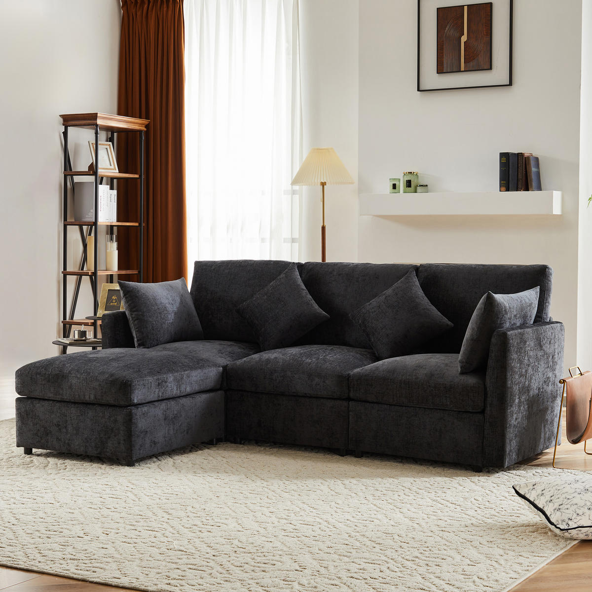 4-SITZER-SOFA Schwarz 216/161/81 cm - Schwarz, Textil (161/81/216cm) - Urban Meuble