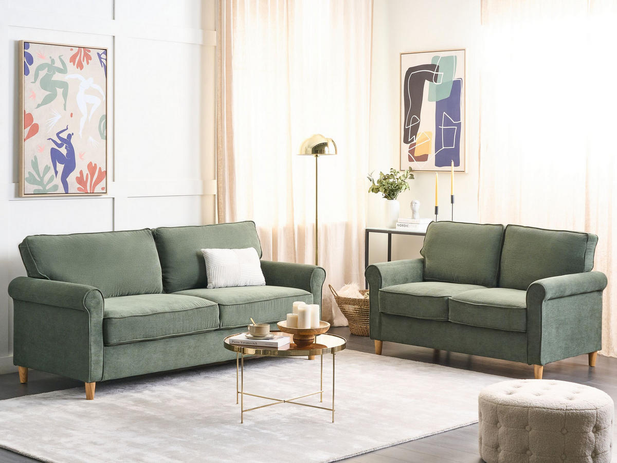 5-SITZER-SOFA SET Cord dunkelgrün Ronneby - Hellbraun/Grün, Textil (78/78/190cm) - Beliani