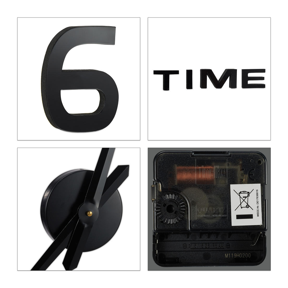 WANDUHR - Schwarz, Kunststoff/Textil (10/39/3.5cm) - Relaxdays