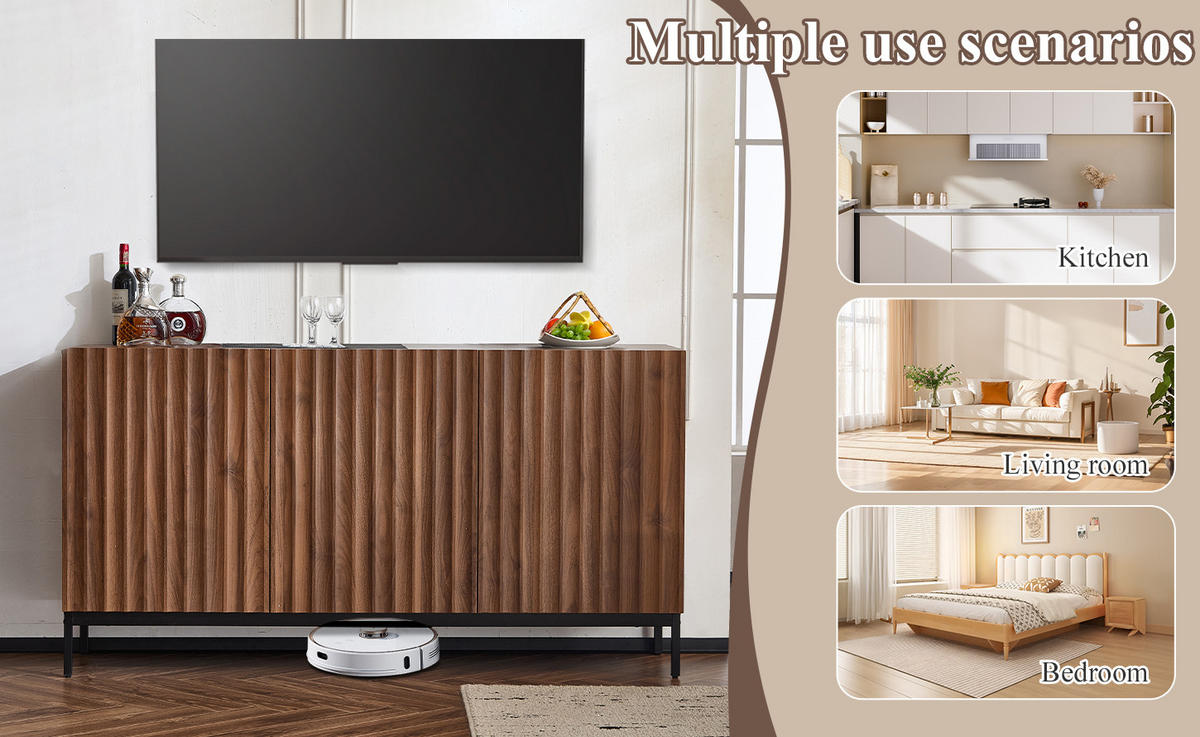 SIDEBOARD mit wellenförmigem 3D-Design, MDF/PB, 150/40/80 cm, Dunkelbraun - Dunkelbraun, Holzwerkstoff (150/80/40cm) - Redom