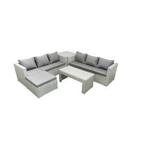 GARTENSOFA hohe Rückenlehne Polyrattan Hellgrau-Mix 7-Sitzer - Hellgrau/Grau, Glas/Kunststoff - Fimous