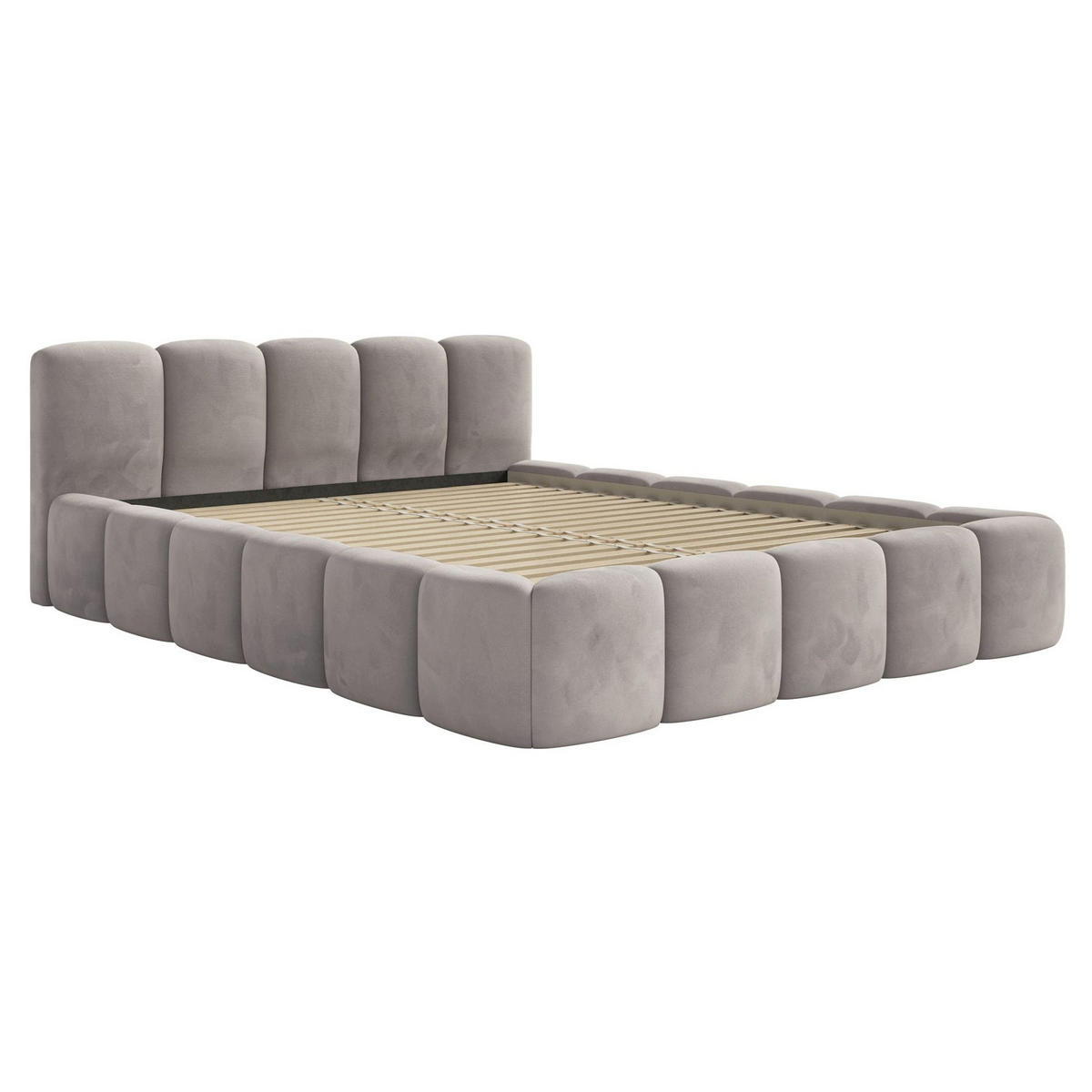 POLSTERBETT Cloudy Low Hellgrau Samt, 120x200 cm - Hellgrau/Schwarz, Kunststoff/Textil (120/200cm) - Selsey
