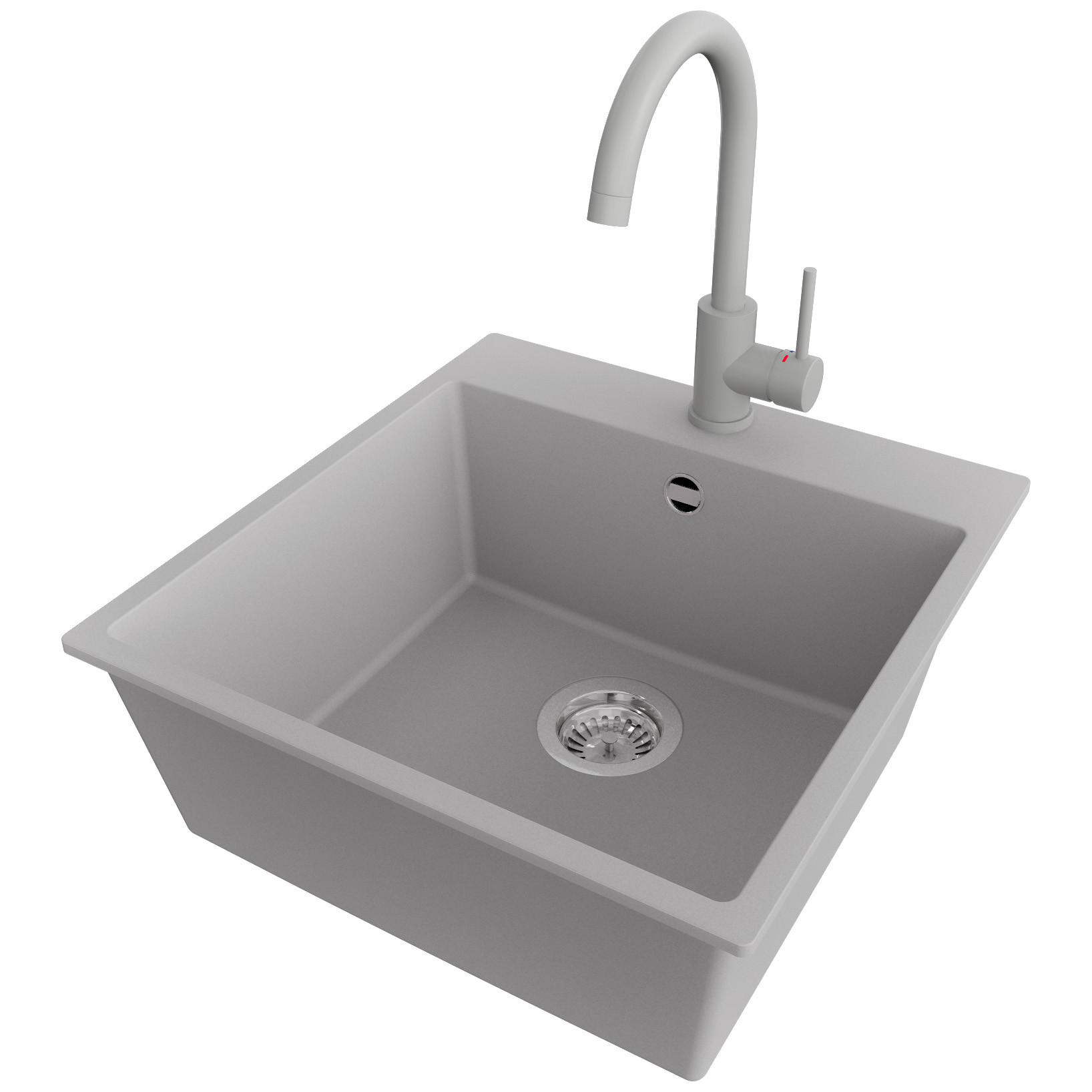 GRANITSPÜLE Riga, 2-er set Grau 48/50 cm 1 Becken + Küchenarmatur 32/20 cm + Ablauf-Set ab 50er Unterschrank - Chromfarben/Grau, Kunststoff (48/20/50cm) - Primagran