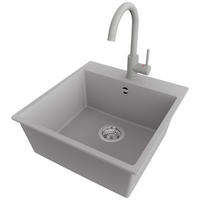 GRANITSPÜLE Riga, 2-er set Grau 48/50 cm 1 Becken + Küchenarmatur 32/20 cm + Ablauf-Set ab 50er Unterschrank - Chromfarben/Grau, Kunststoff (48/20/50cm) - Primagran