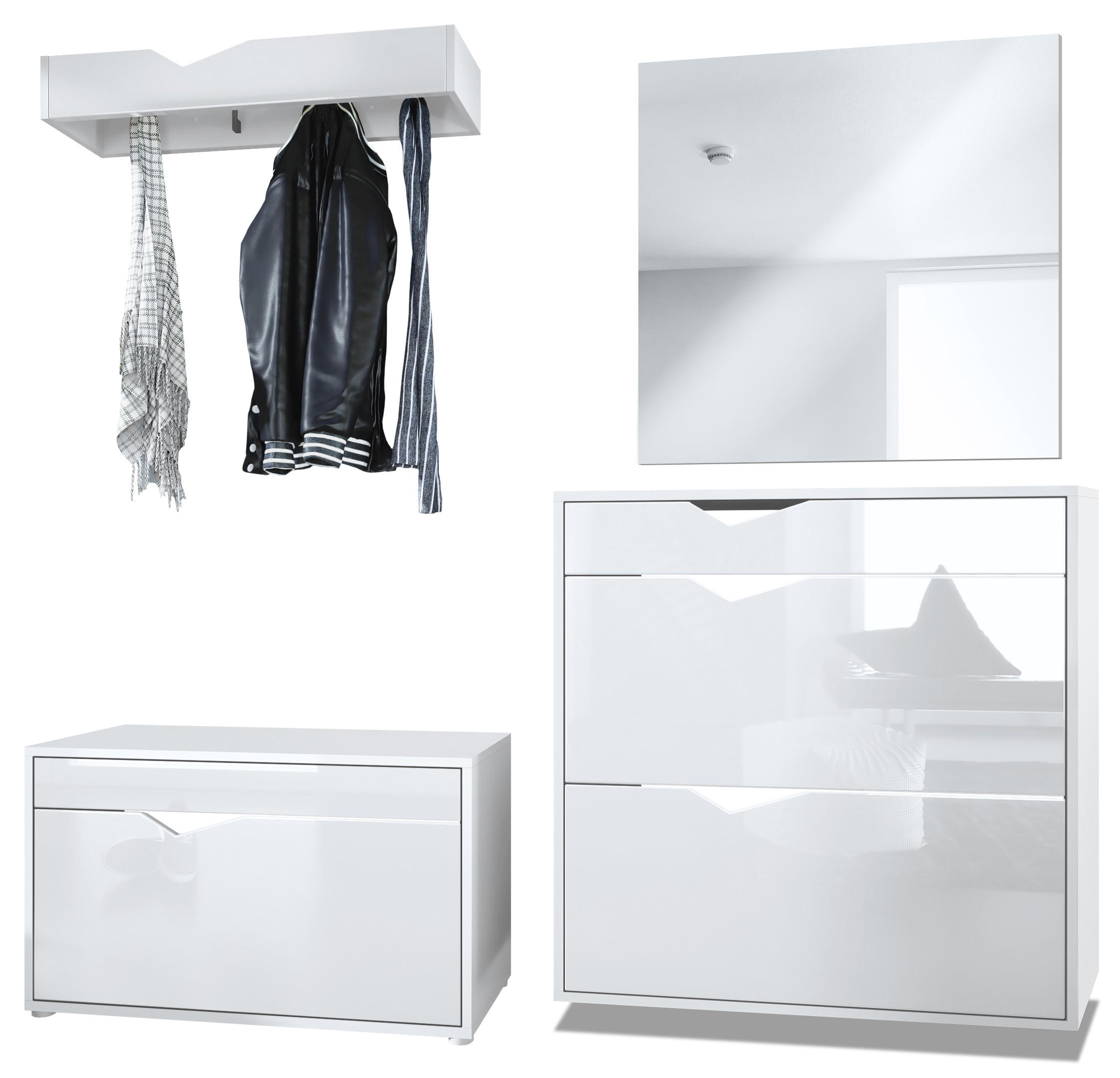 Vladon Garderobe Weiß Hochglanz 190x185x33 cm