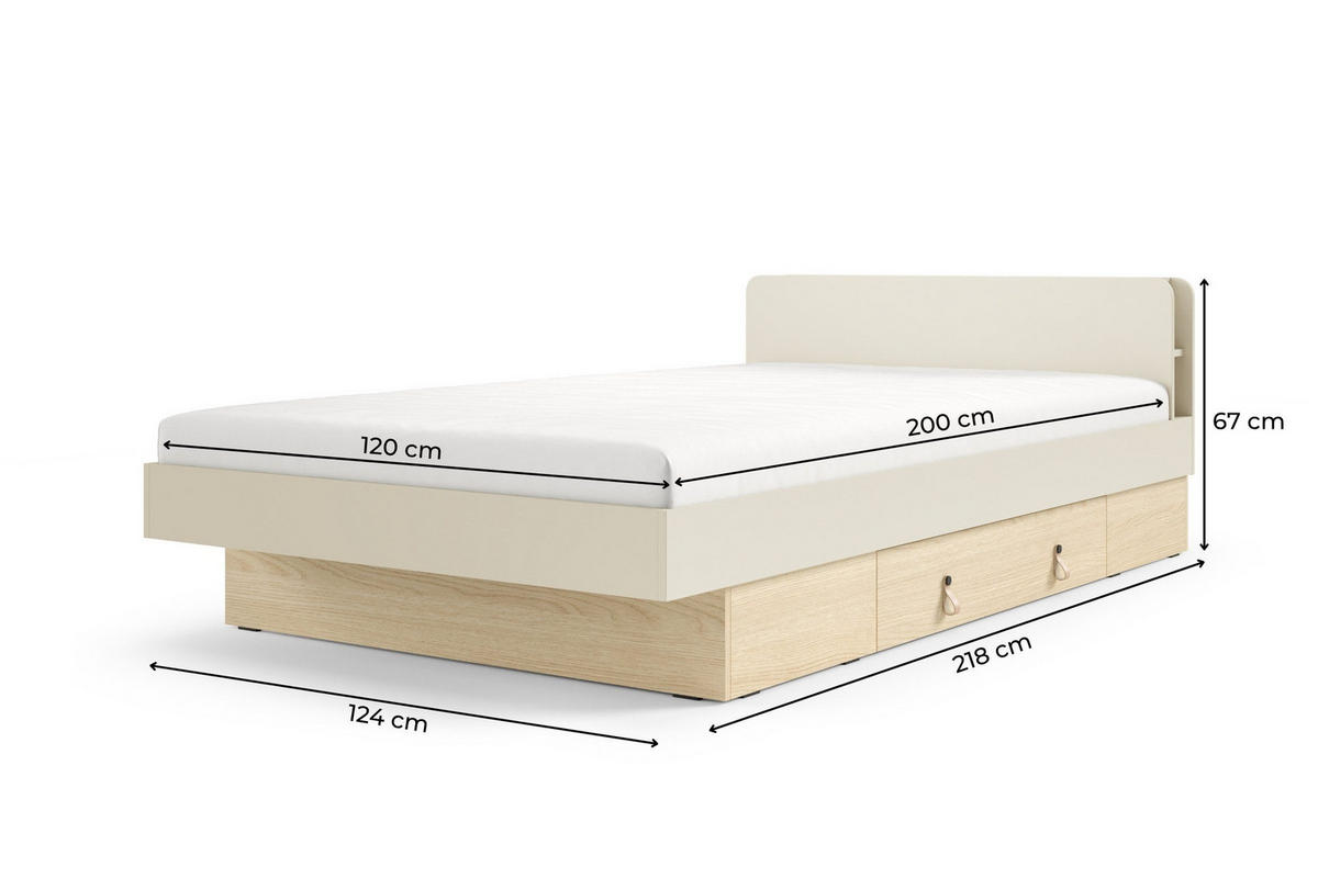 JUGENDBETT SOVI 19 120 / 200 cm in Macadamia / Eiche Mavelie - Eichefarben/Beige, Holzwerkstoff (120/200cm) - Deine Möbel 24