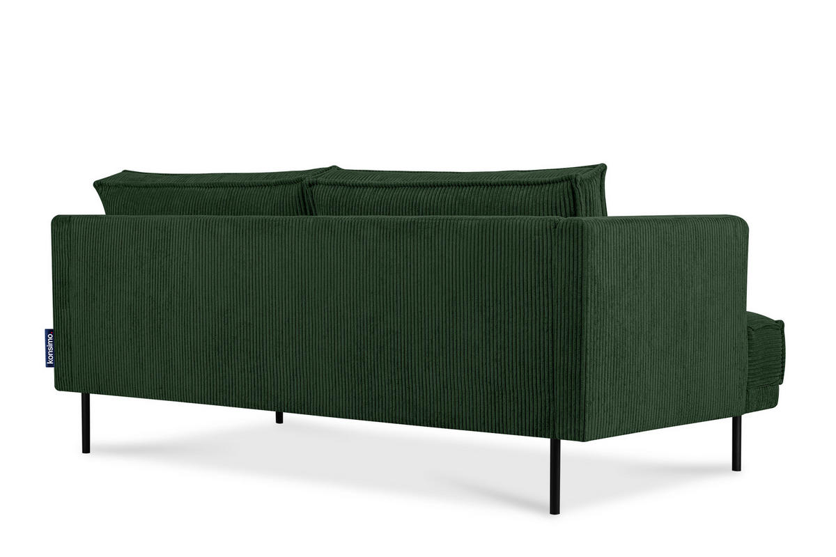3-SITZER-SOFA GANZO 2 Kissen inklusive, Cord-Stoff, dunkelgrün - Dunkelgrün/Schwarz, Textil/Metall (193/84/92cm) - KONSIMO®