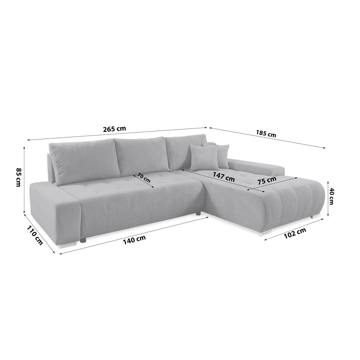 ECKSOFA mit Bettkasten Tragel L, Dunkelgrau - Grau, Textil (185/265cm) - Meblito