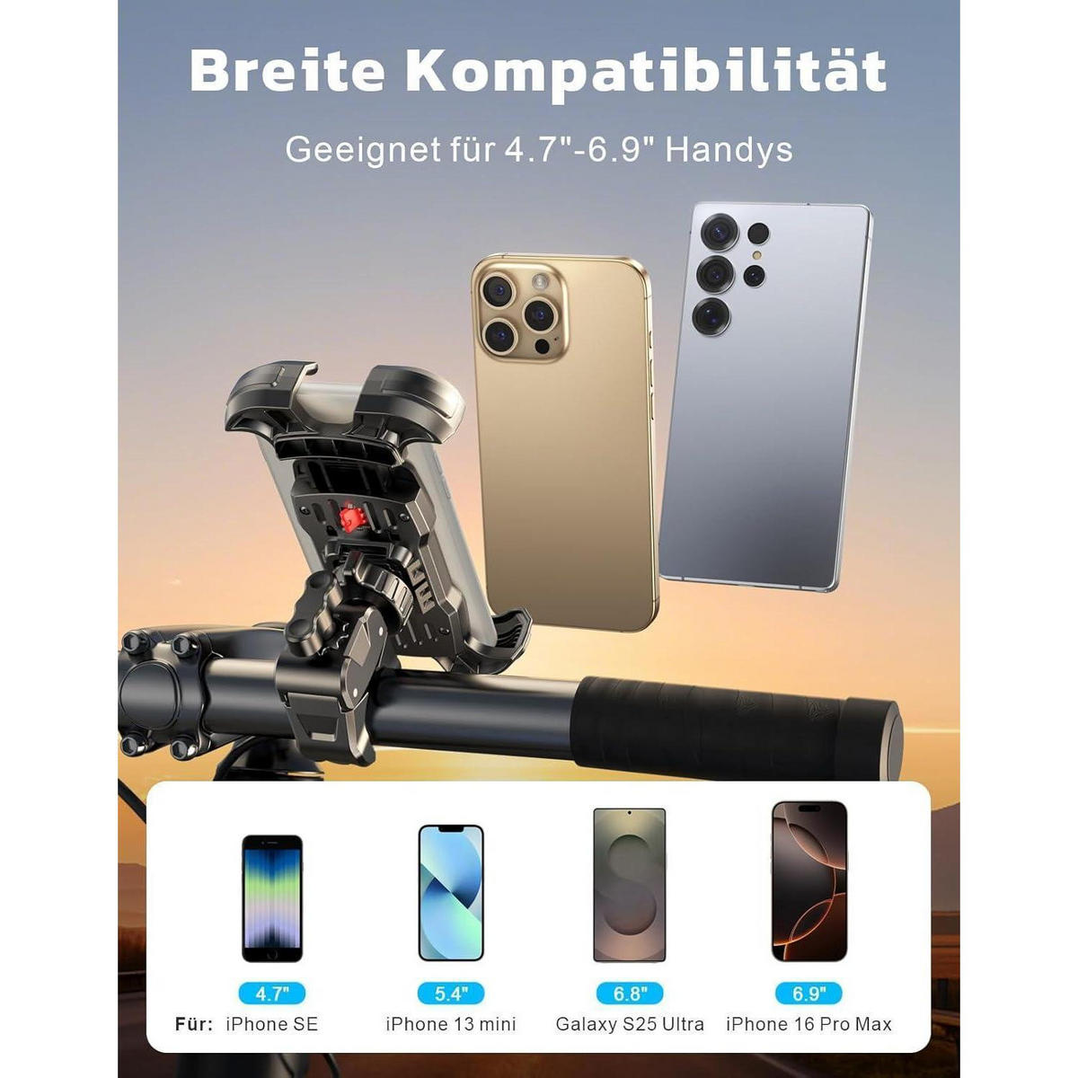 HANDYHALTERUNG Fahrrad 360° drehbar mit Doppel-Sicherheitsverschluss - Schwarz, Kunststoff (6/4/10cm)