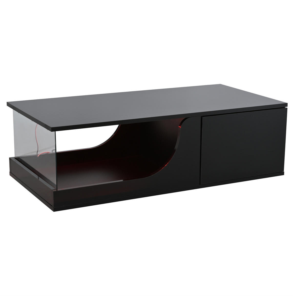 COUCHTISCH 100/50/30 cm schwarz mit 2 Schubladen und LED-Beleuchtung - Schwarz, Holzwerkstoff (100/50/30cm) - OKWISH