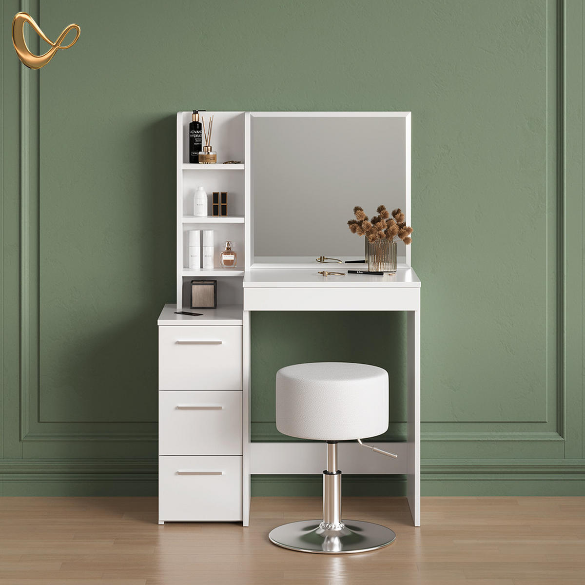 SCHMINKTISCH Ivera Weiß 79.9 cm mit Hocker - Weiß, Holzwerkstoff (79.9/127.4/40cm) - Livinity®