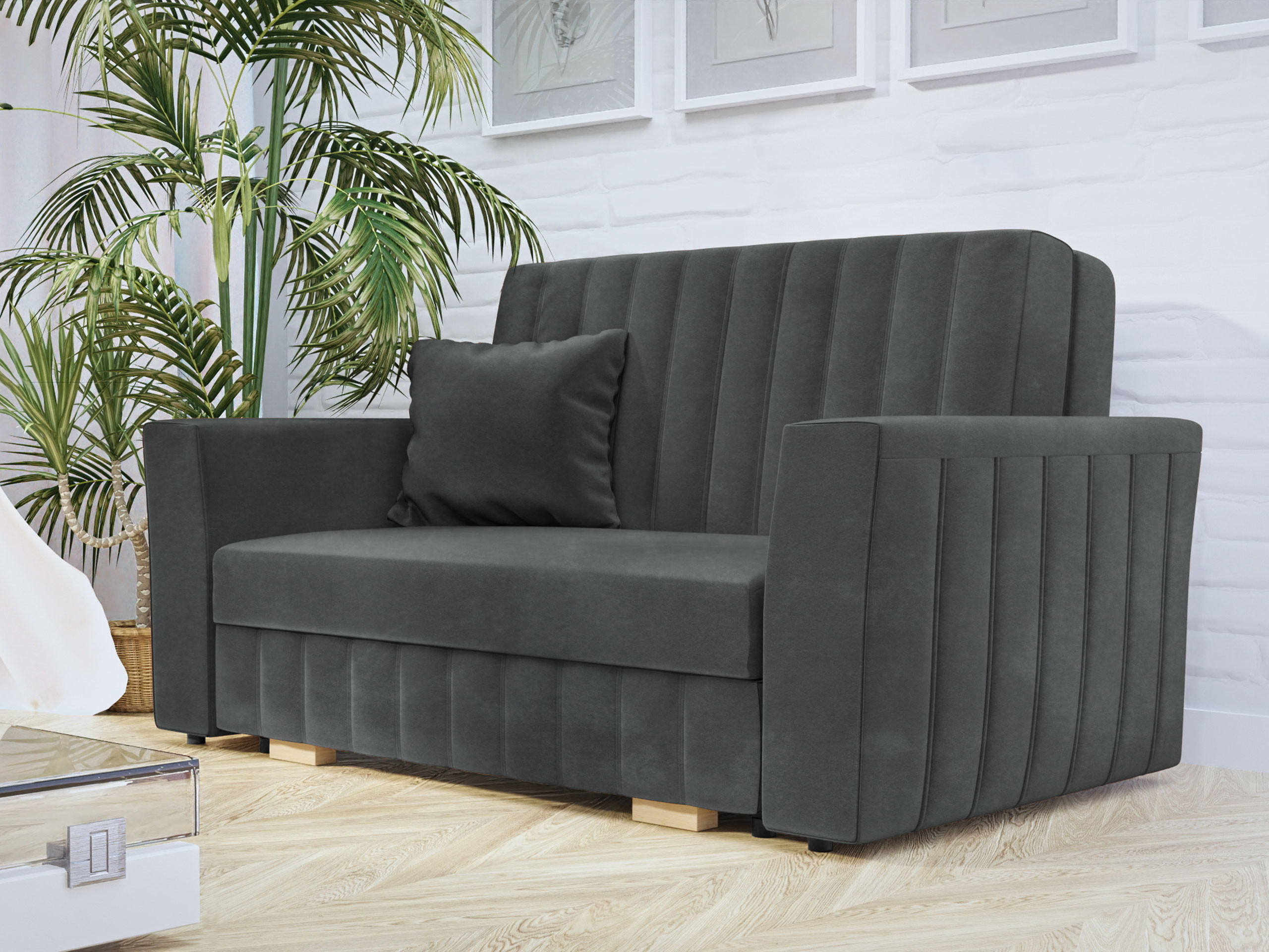 SCHLAFSOFA Viva Glam II - Graphitfarben/Naturfarben, Holz/Kunststoff (145/85/98cm) - MIRJAN24