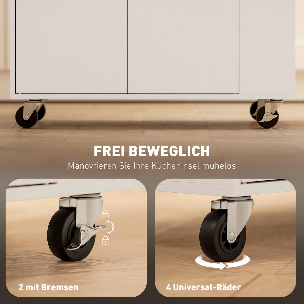 KÜCHENWAGEN mit Arbeitsplatte, Schublade und Schrank Weiß - Weiß, Holz (38/86.5/82cm) - Beauniv