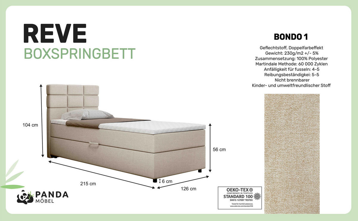 BOXBETT Reve 120 x 200 cm mit Bettkasten und Lattenrost ohne matratze - beige - Beige, Holz (120/206cm) - Panda Möbel