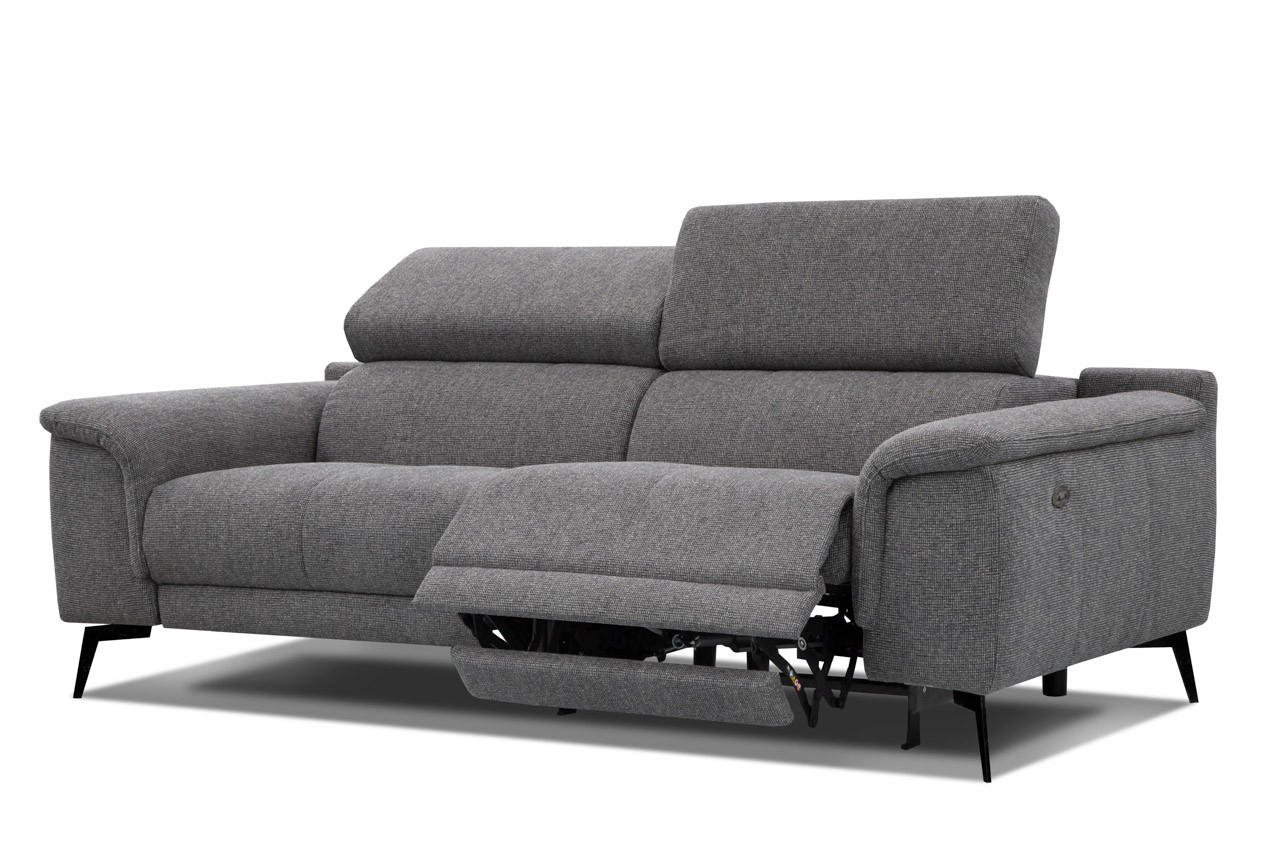 RELAXSOFA FIERO 3-Sitzer mit 1 Relaxfunktion, dunkelgrau - Dunkelgrau/Schwarz, Holzwerkstoff/Textil (212/82/103cm) - Courtois Laville