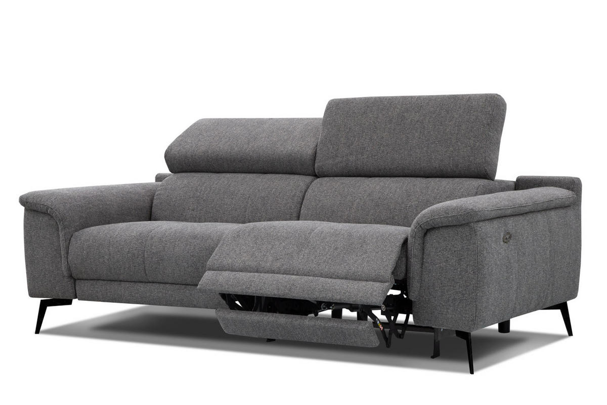RELAXSOFA FIERO 3-Sitzer mit 1 Relaxfunktion, dunkelgrau - Dunkelgrau/Schwarz, Holzwerkstoff/Textil (212/82/103cm) - Courtois Laville