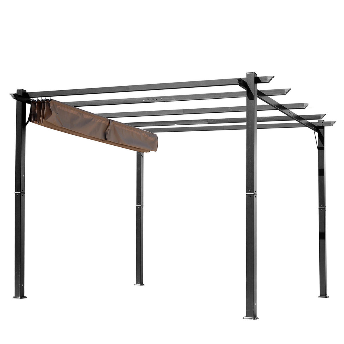 PERGOLA Pavillon mit einstellbarem Stoffdach 3 x 4 m Terrassen-Vordach Aluminium Sonnenschutz Überdachung Terrasse Garten Grau+Braun - Graubraun, Metall (300/223/400cm)
